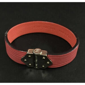 Authentic Louis Vuitton Epi Leather Spirit Bracelet Pink Silver LV Logo USA